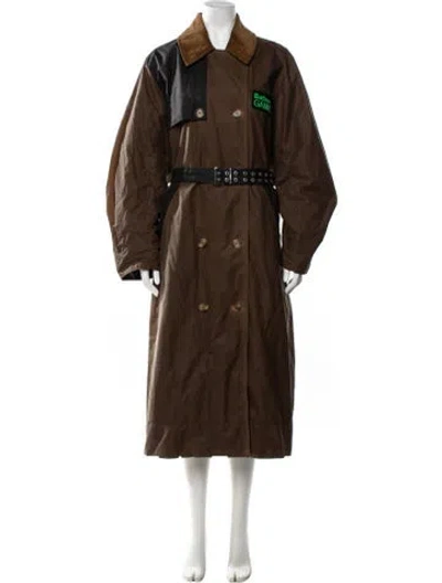 Pre-owned Barbour Colorblock Pattern Trench Coat In Brown