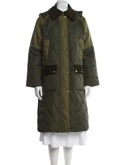 Pre-owned Barbour Colorblock Pattern Trench Coat In Green