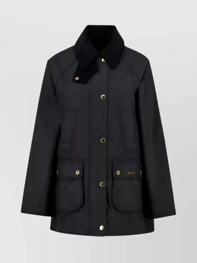 Barbour Contemporary Waxed Jacket High Collar In Black