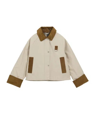 Barbour Contrastcollar Cropped Jacket In White