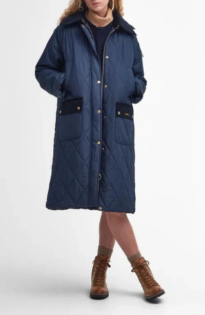 Barbour Cookston Quilted Coat With Removable Hood In Navy/classic