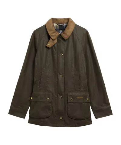 Barbour Cord Collar Waxed Jacket In White