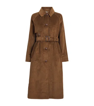Barbour Corduroy Antonella Trench Coat In Brown