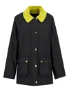 Barbour Waxed Jacket With Yellow Contrast Collar In Black