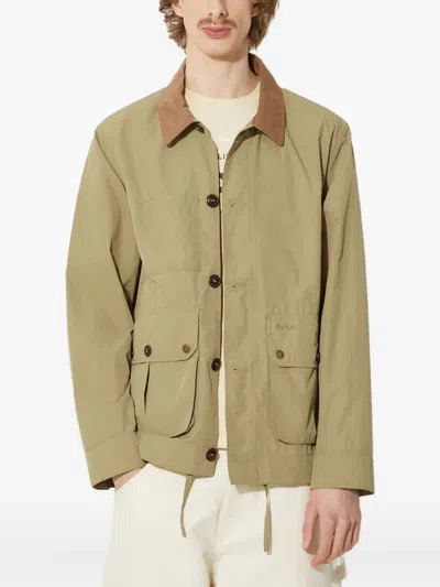 Barbour Corduroy-collar Button Jacket In Green
