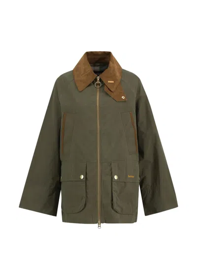 Barbour Corduroy-collar Coat In Green