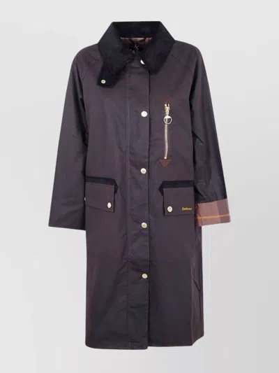 BARBOUR CORDUROY COLLAR COAT WITH TARTAN CUFFS