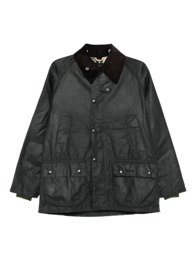 Barbour Corduroy-collar Cotton-waxed Jacket In Black