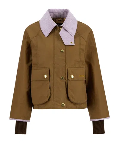 Barbour Corduroy-collar Flap-pocket Jacket In Brown