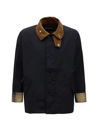 Barbour Blue Jacket With Classic Contrasting Collar In Cotton Blend Man