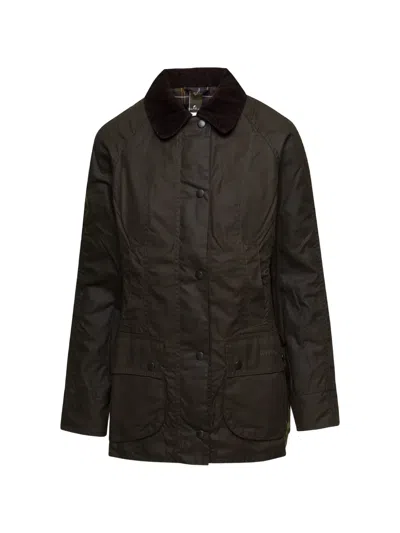 Barbour Beadnell Heritage Waxed Jacket With Corduroy Collar In Brown