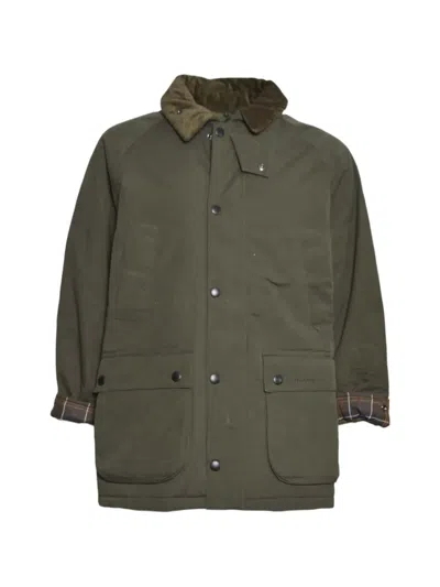Barbour Corduroy-collar Single-breasted Coat In Gray