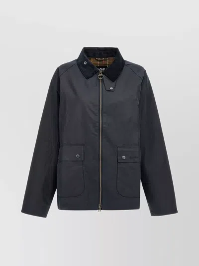 Barbour 'corduroy Collar' Snap Button Pockets Jacket In Black