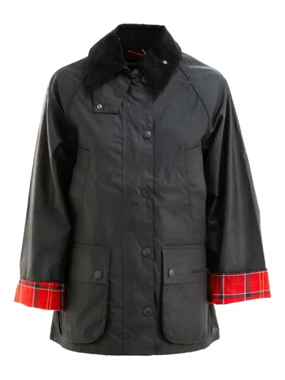 Barbour Corduroy-collar Tartan-cuff Jacket In Black