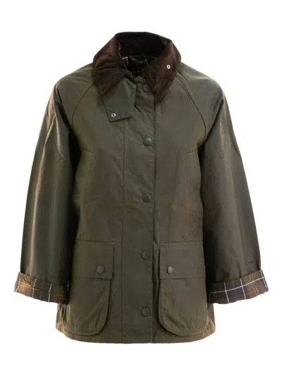 Barbour Corduroy-collar Tartan-cuff Jacket In Green