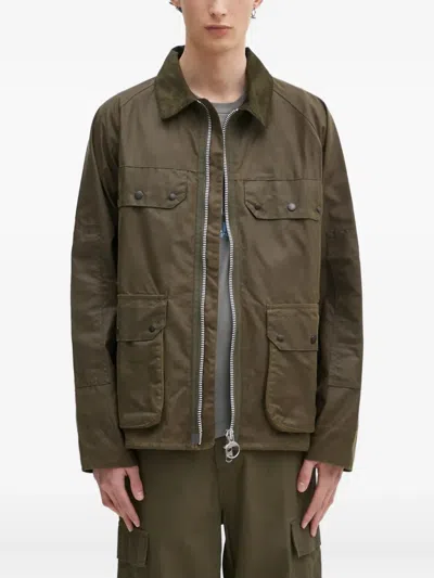 Barbour Corduroy-collar Waxed Jacket In Green