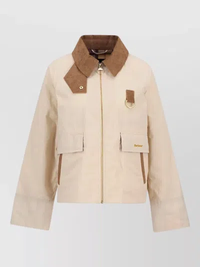 Barbour Corduroy Jacket Foldable Collar Gold Hardware In Neutral