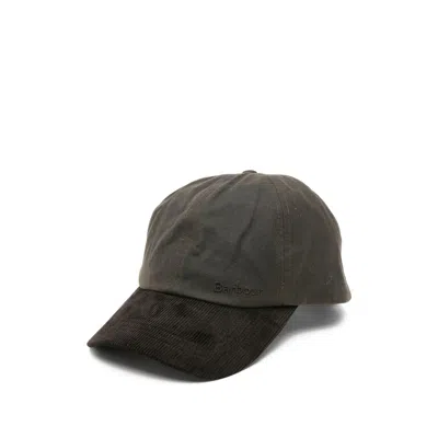 Barbour Corduroy Panelled Cap In Green/brown