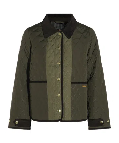 Barbour Corduroycollar Diamondquilted Cropped Jacket In Red