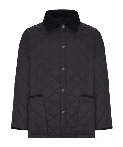 Barbour Corduroycollar Diamondquilted Overshirt Jacket In Black