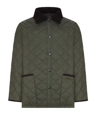 Barbour Corduroycollar Diamondquilted Overshirt Jacket In Green