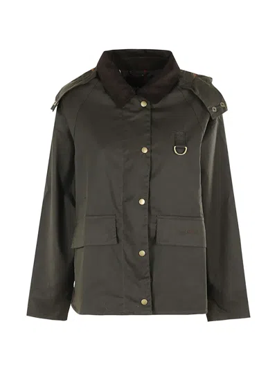Barbour Corduroy-collar Hooded Jacket In Green