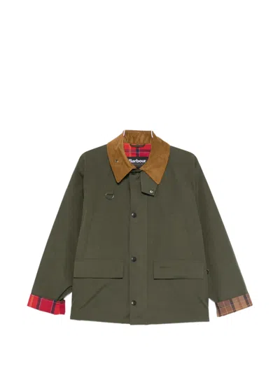 Barbour Corduroy-collar Plaid Jacket In Green