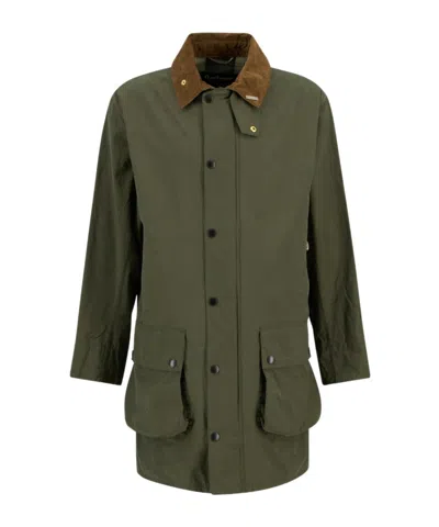 Barbour Corduroy-collar Pocket Coat In Green