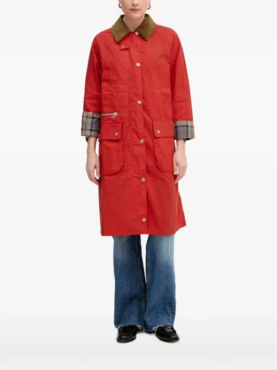 Barbour Corduroy-collar Raglan-sleeve Coat In Red