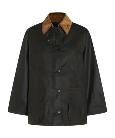 Barbour Corduroycollar Waxed Cotton Field Jacket In Black