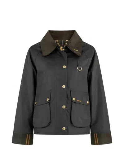 Barbour Corduroy-collar Waxed-cotton Jacket In Green