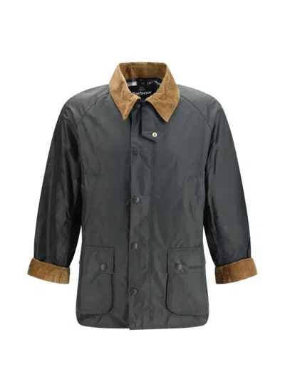 Barbour Corduroy-collar Waxed-cotton Jacket In Blue