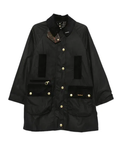 Barbour Corduroytrimmed Waxed Field Jacket In Black