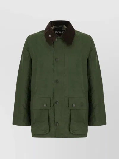 Barbour Cotton Bedale Jacket Collar Detail In Green