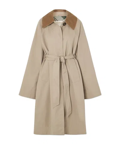Barbour Reagan Belted Corduroy-trimmed Cotton-blend Twill Trench Coat In Neutral