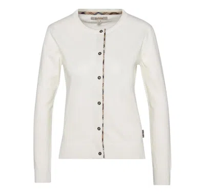 Barbour Cotton-cashmere Blend Cardigan With Tartan Accents In Toni Neutri