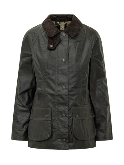 Barbour Cotton Cerato Jacket With Contrast Collar And Flap Pockets In Sage