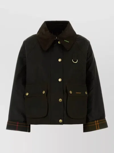 Barbour Cotton Cropped Wax Jacket In Black