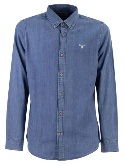 Barbour Cotton Denim Shirt With Button Down Collar In Blue