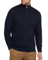 Barbour Cotton Half Zip Tartan Trim Sweater Navy In Navy