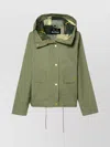 Barbour Cotton Jacket With Drawstring Hem And Hood In Green