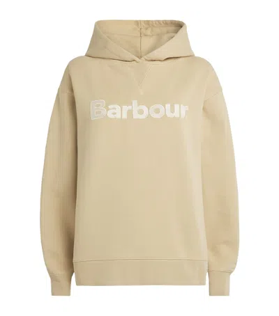 Barbour Cotton Logo Hartland Hoodie In Beige