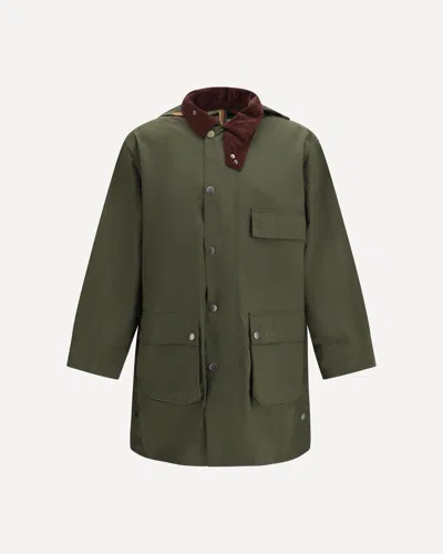 Barbour Cotton Parka With Three Contrasting Pockets  X Paul Smith In Green