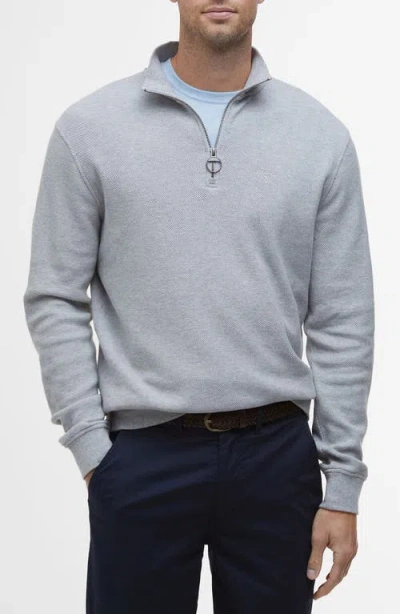 Barbour Cotton Piqué Quarter Zip Pullover In Grey Marl