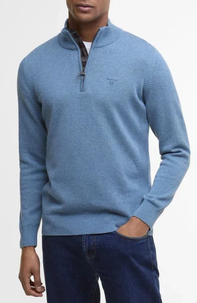 Barbour Cotton Quarter Zip Sweater In Blue