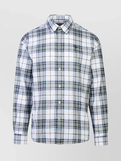 Barbour Cotton Shirt With Cuffed Sleeves And Plaid Pattern In Blue