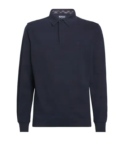 Barbour Cotton Twill Waketown Long-sleeve Polo Shirt In Blue