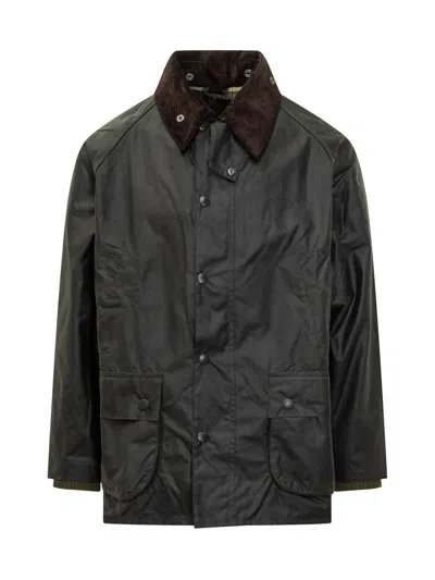 Barbour Cotton Velvet Jacket With Neck Detail And Utility Pocket In Sage