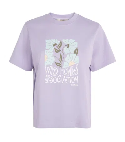 Barbour Cotton Wild Flowers Logo T-shirt In Purple