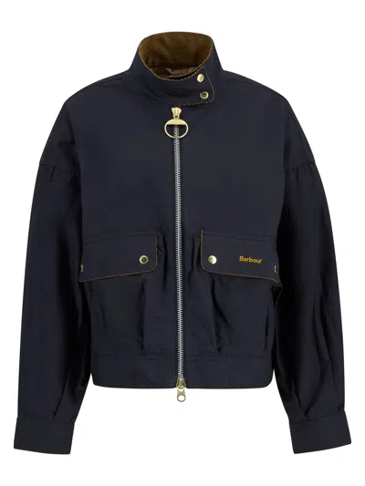 Barbour Cotton Zip-front Pockets Jacket In Navy
